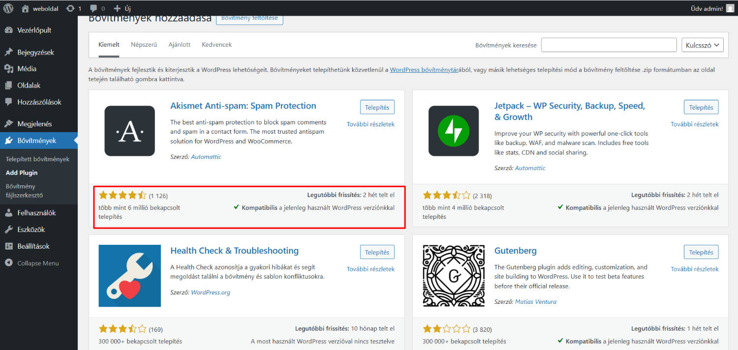 A megfelelő WordPress bővítmények kiválasztása előtt ellenőrizd a véleményeket