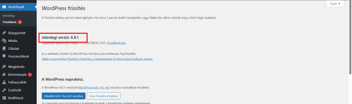 A WordPress főverziók automatikus frissítésének kikapcsolása